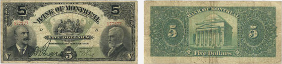 Billet de 5 dollars 1911 de la Banque de Montréal