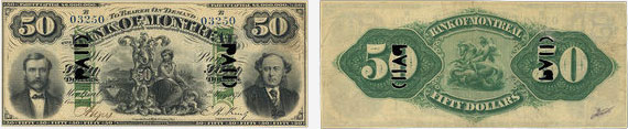 50 dollars 1871 - Bank of Montreal banknotes