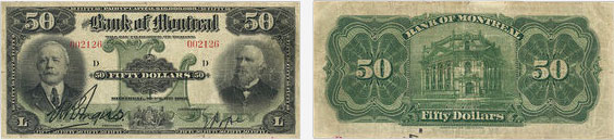 Billet de 50 dollars 1912 de la Banque de Montréal