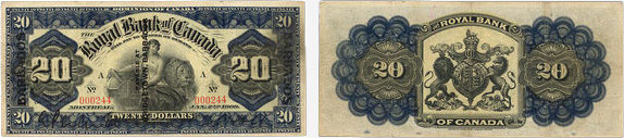 Billet de 20 dollars 1909 de la Royal Bank of Canada
