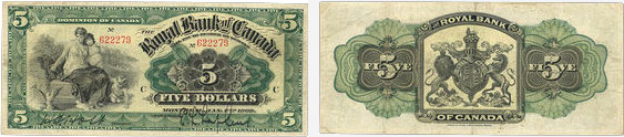Billet de 5 dollars 1909 de la Royal Bank of Canada