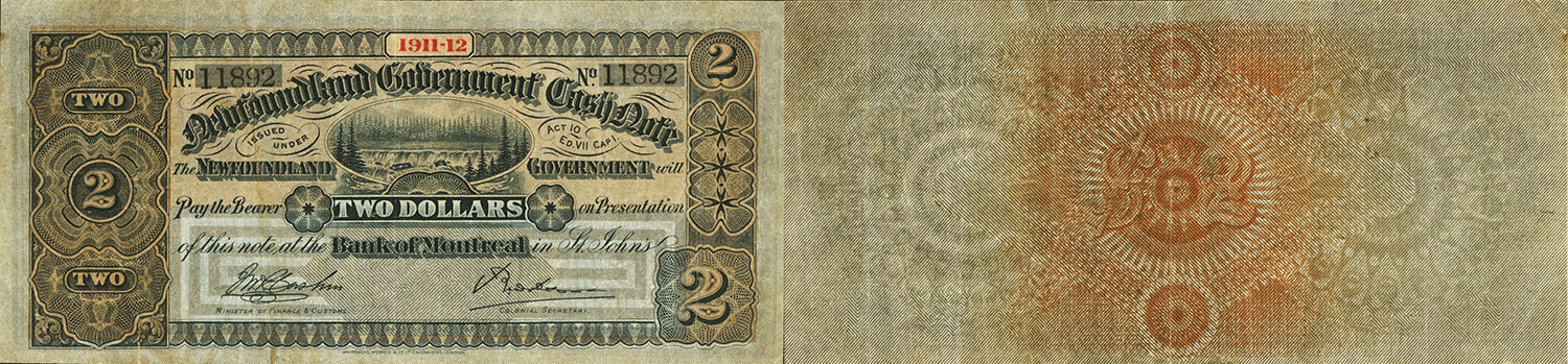 Government of Newfoundland Cash Note 1 dollar 1910 à 1914