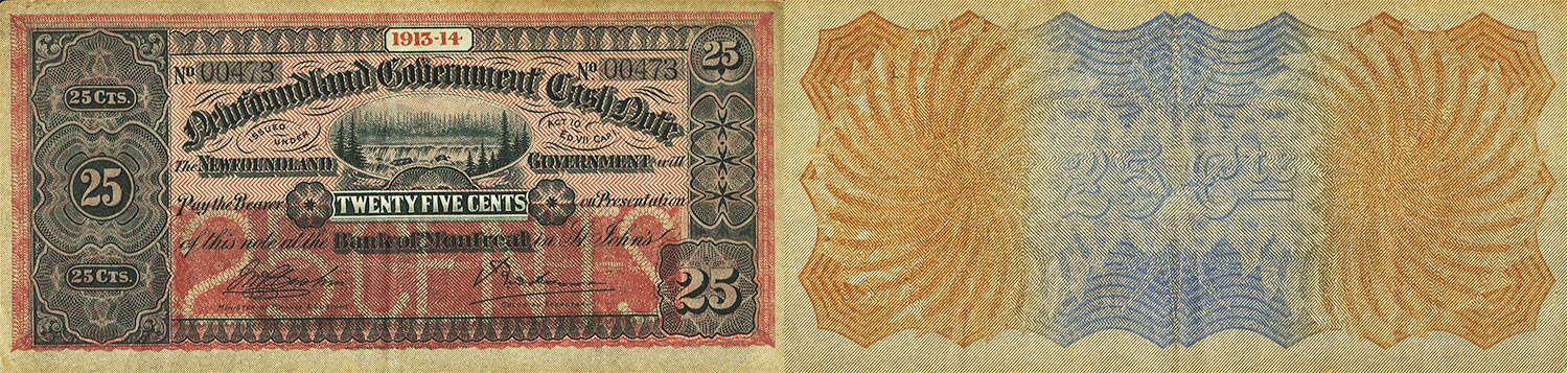 Government of Newfoundland Cash Note 25 cents 1910 à 1914