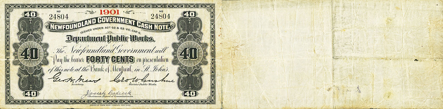 Government of Newfoundland Cash Note 40 cents 1901 to 1909