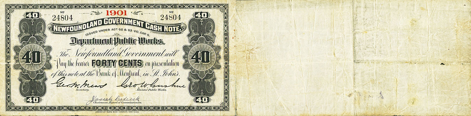 Government of Newfoundland Cash Note 40 cents 1901 à 1909