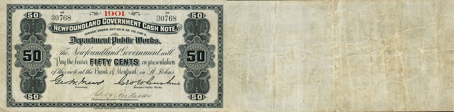 Government of Newfoundland Cash Note 50 cents 1901 to 1909