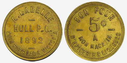 A. Labelle - Hull P.Q. - 1892 - 5 cents