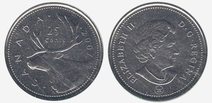 2007 Logo Canadian Brilliant Uncirculated Caribou Twenty Five Cent coin! 