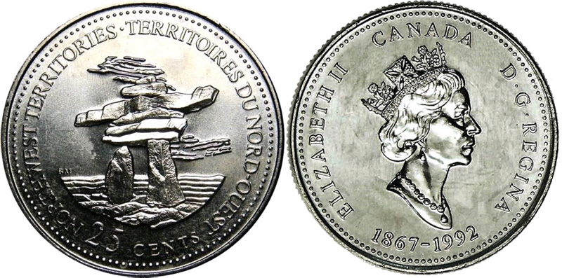 25 cents 1992 - Territoires du Nord-Ouest