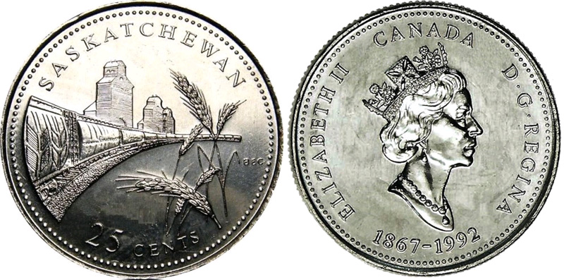 25 cents 1992 - Saskatchewan