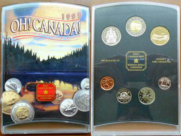 1999 Uncirculated Coin Proof Like Set ~ Canadian Coins Loon Bear set