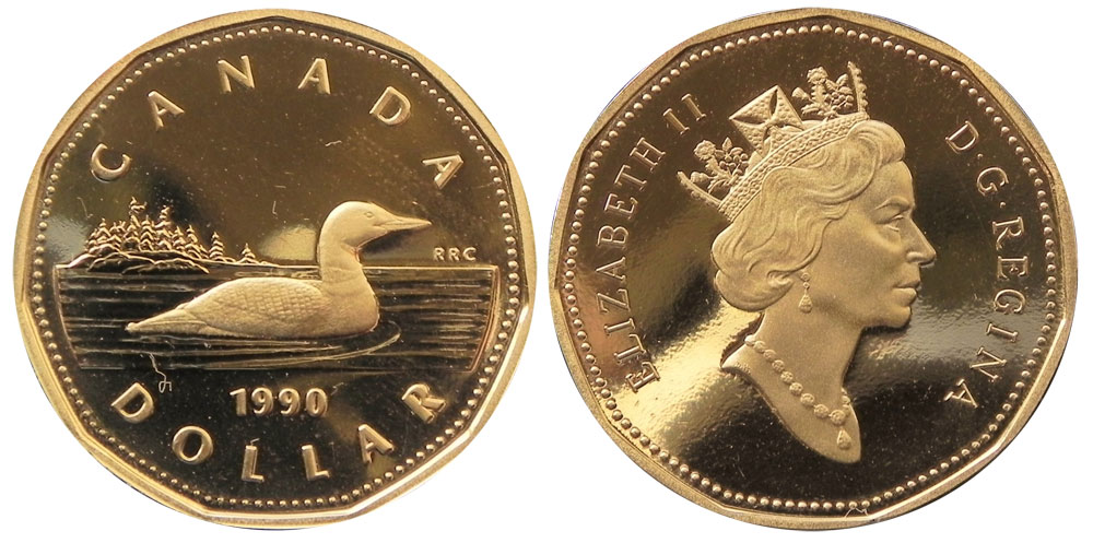 Coins and Canada - 1 dollar 1990 - Canadian coins price guide and values