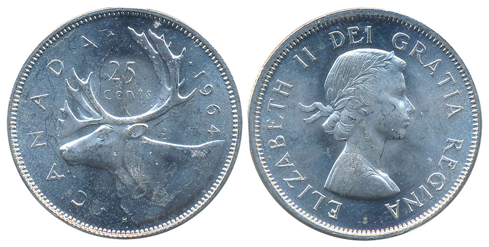 What is a 1964 quarter made of?