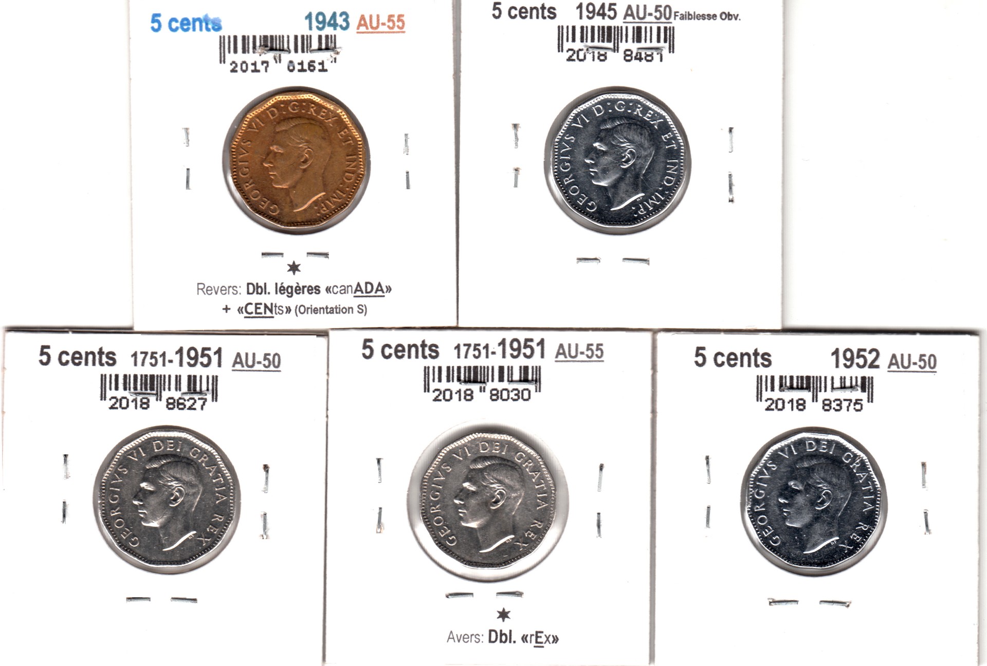 À Vendre - Lot de 5 x 5c 1943-1952 AU - Back.jpg