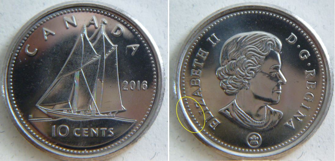 10 Cents 2016-Domage de coin- Au dessus de I de elIzabeth-1.JPG