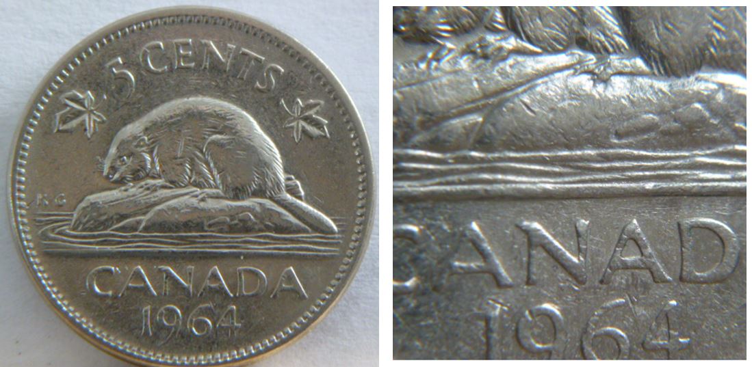 5 Cents 1964-Deux griiffes additionnel-Éclat de coin-1.JPG