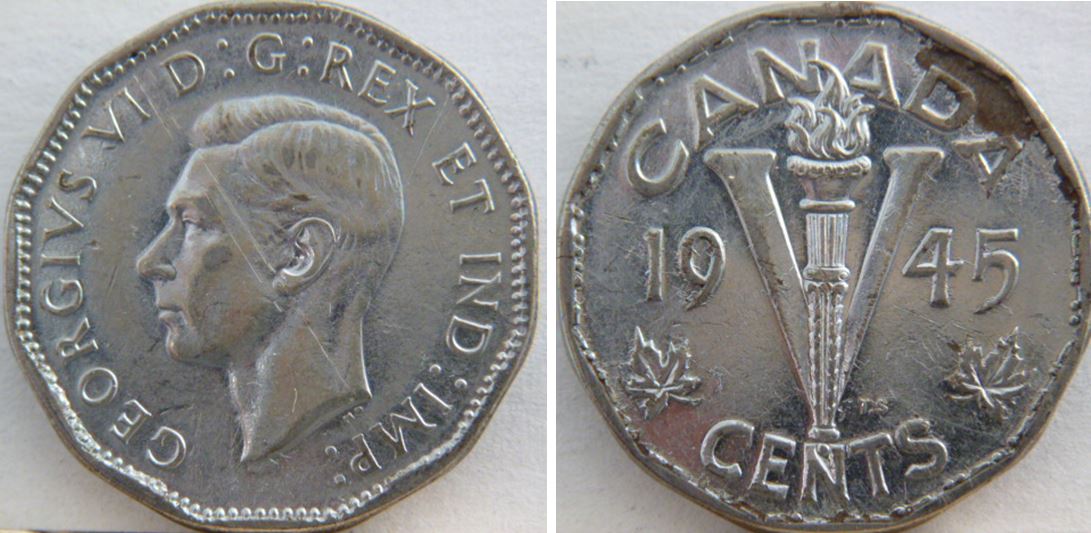 5 Cents 1945-Dépôt de métal sous effegie-1.JPG