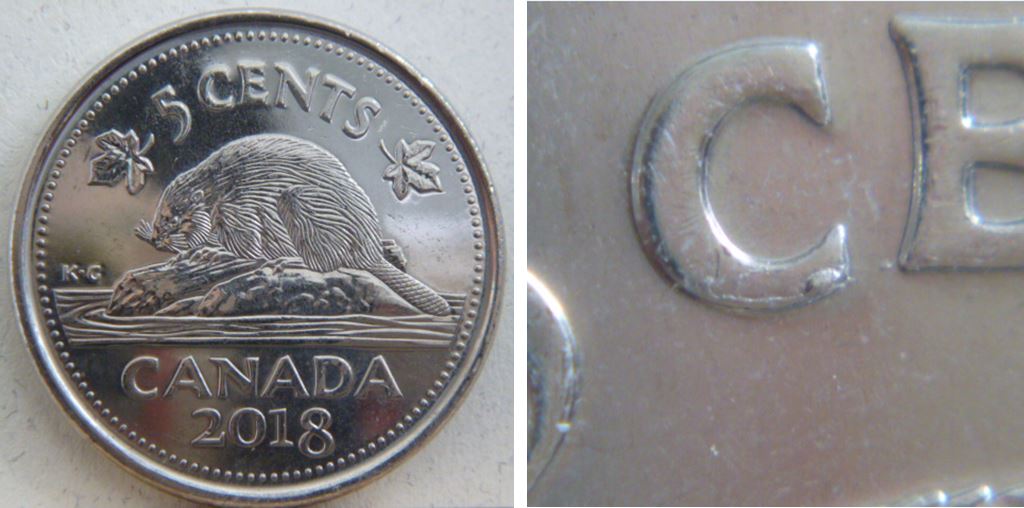 5 Cents 2018-Éclat coin sur C de Cents.JPG