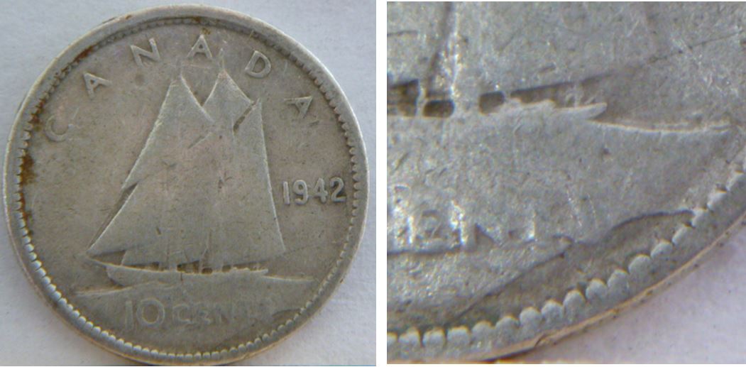 10 Cents 1942-Coin cassé et retenu du coté revers.JPG
