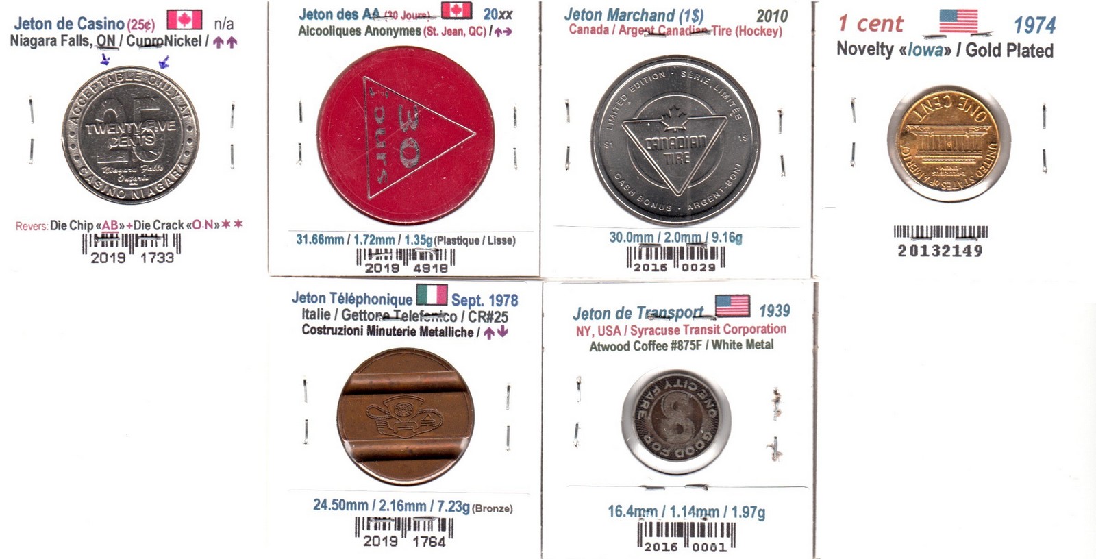 À Vendre - Lot de 6 Jetons Divers - Back.jpg