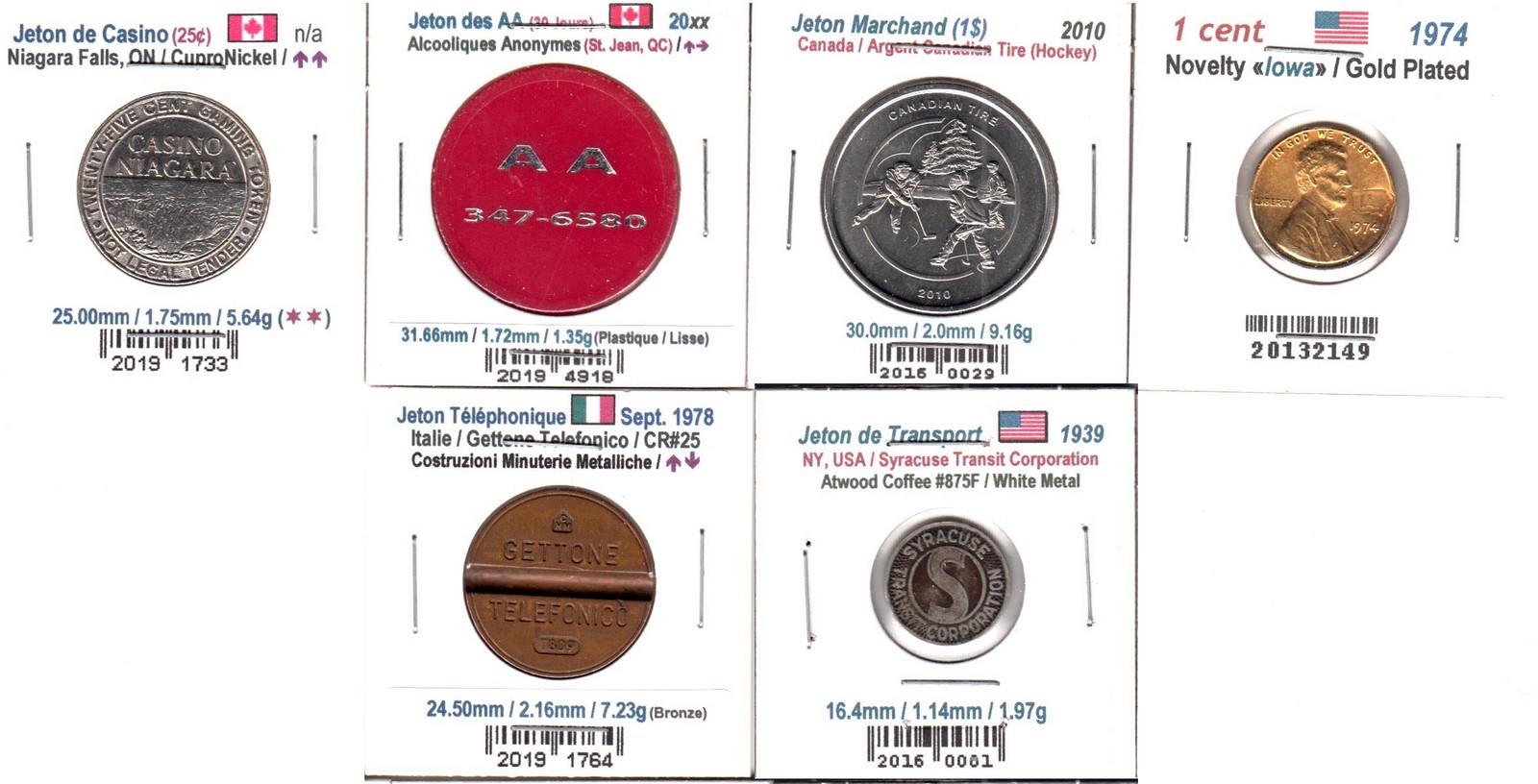 À Vendre - Lot de 6 Jetons Divers - Face.jpg