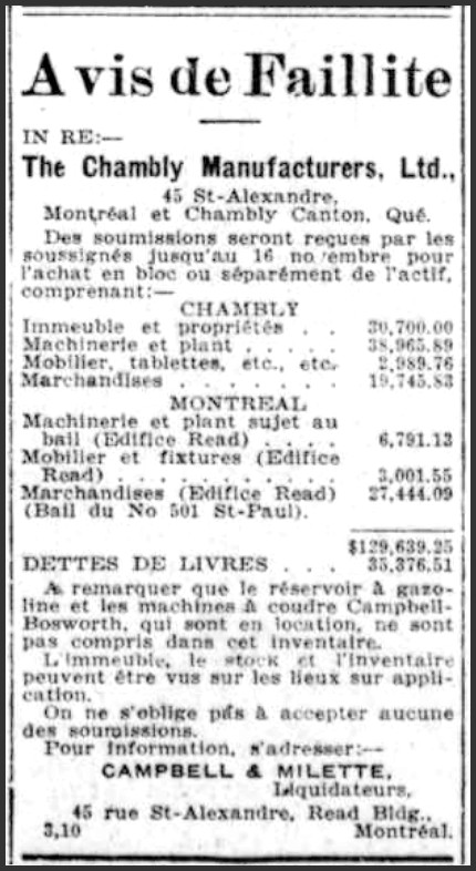 The Chambly Manufacturers. Ltd. faillite en novembre 1915.jpg