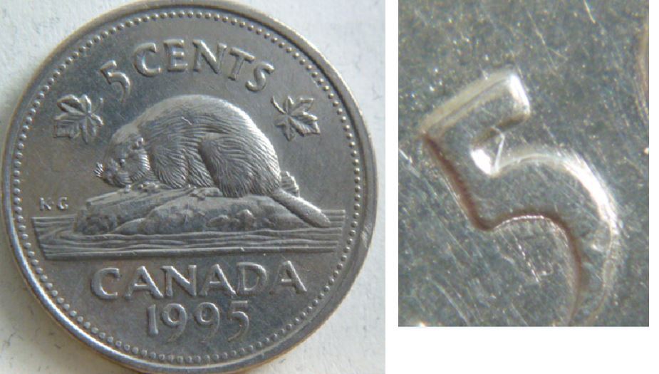 5 Cents 1995-Dommage du coin dans le 5 de 5 cents-1.JPG