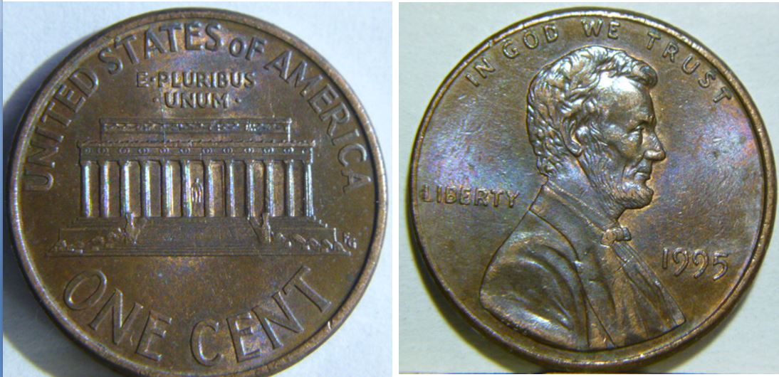 1 Cent USA 1995- Lincoln Memorial frappe par la foudre -Coin fendillé avers-1.JPG