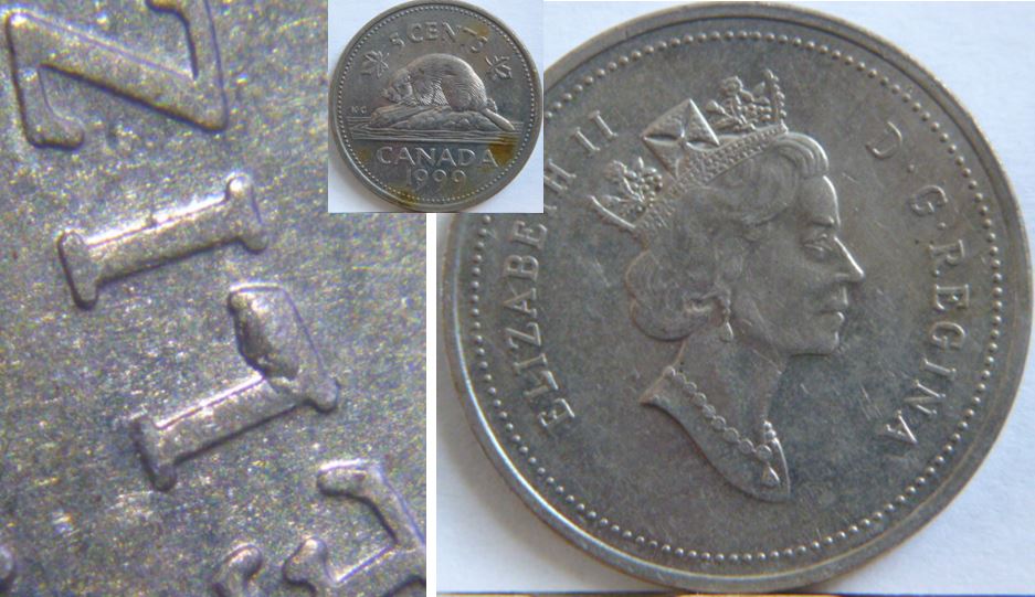 5 Cents 1999-Éclat du coin sur L de eLizabeth.JPG