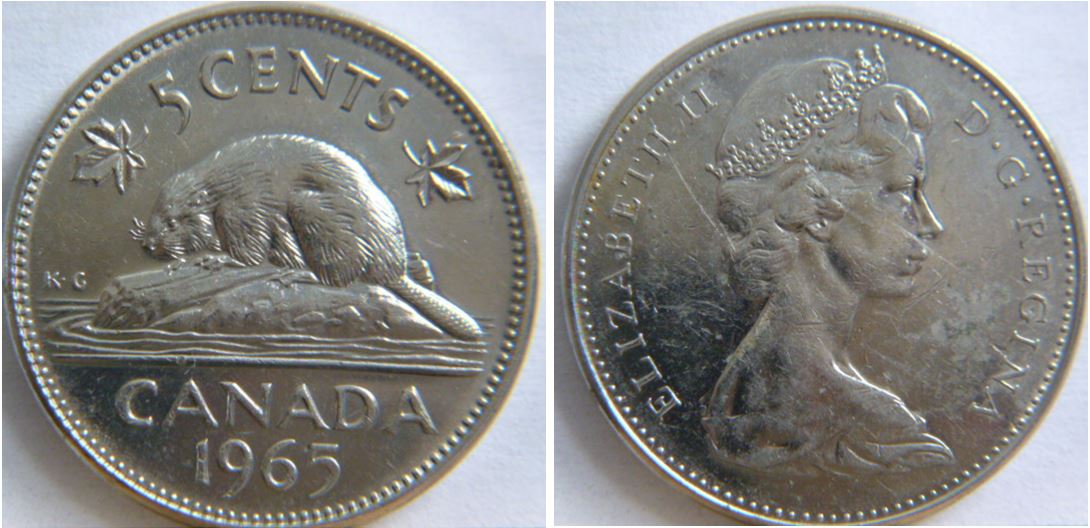 5 Cents 1965-Double entrechoqué sur tête du castor -Doublage coté revers-1.JPG