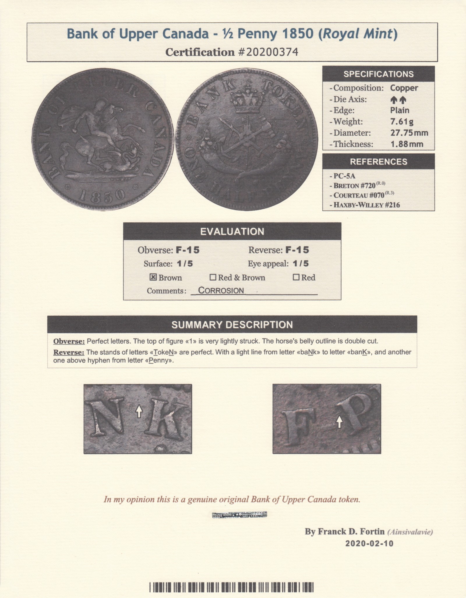 À Vendre - PC-5A (Courteau #070 - 20200374) - Certificat.jpg