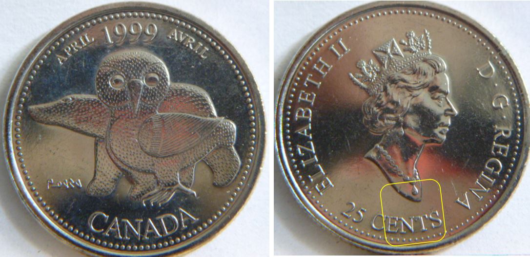 25 Cents 1999 Avril-Éclat du coin sur T de cenTs-1.JPG