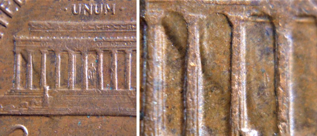 1 Cent USA 1973D-Coin décentré  avers -Lincoln Memorial déformé-2.JPG