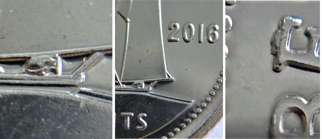 10 Cents 2016-Éclat du coin revers et avers-sur gouvernail et E elizabEth.JPG