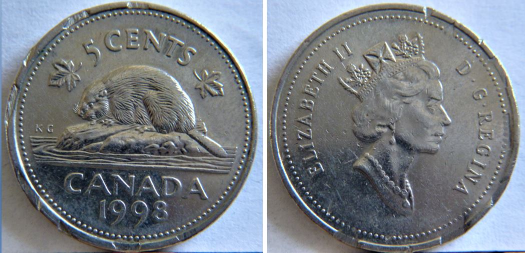 5 Cents 1998-Coin décentré-Listel brisé a plusieur endroit-1.JPG