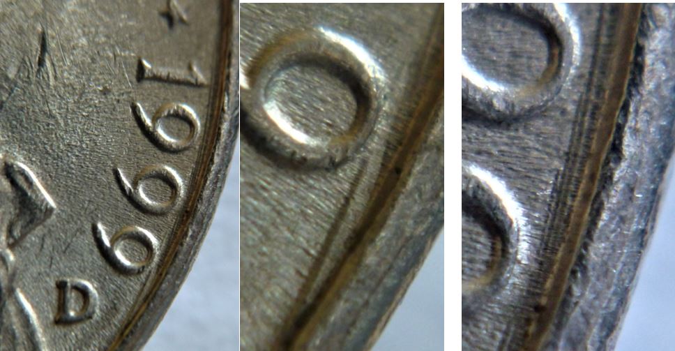 5 Cents 1999D USA-Dommage du coin au dessus de la date.JPG