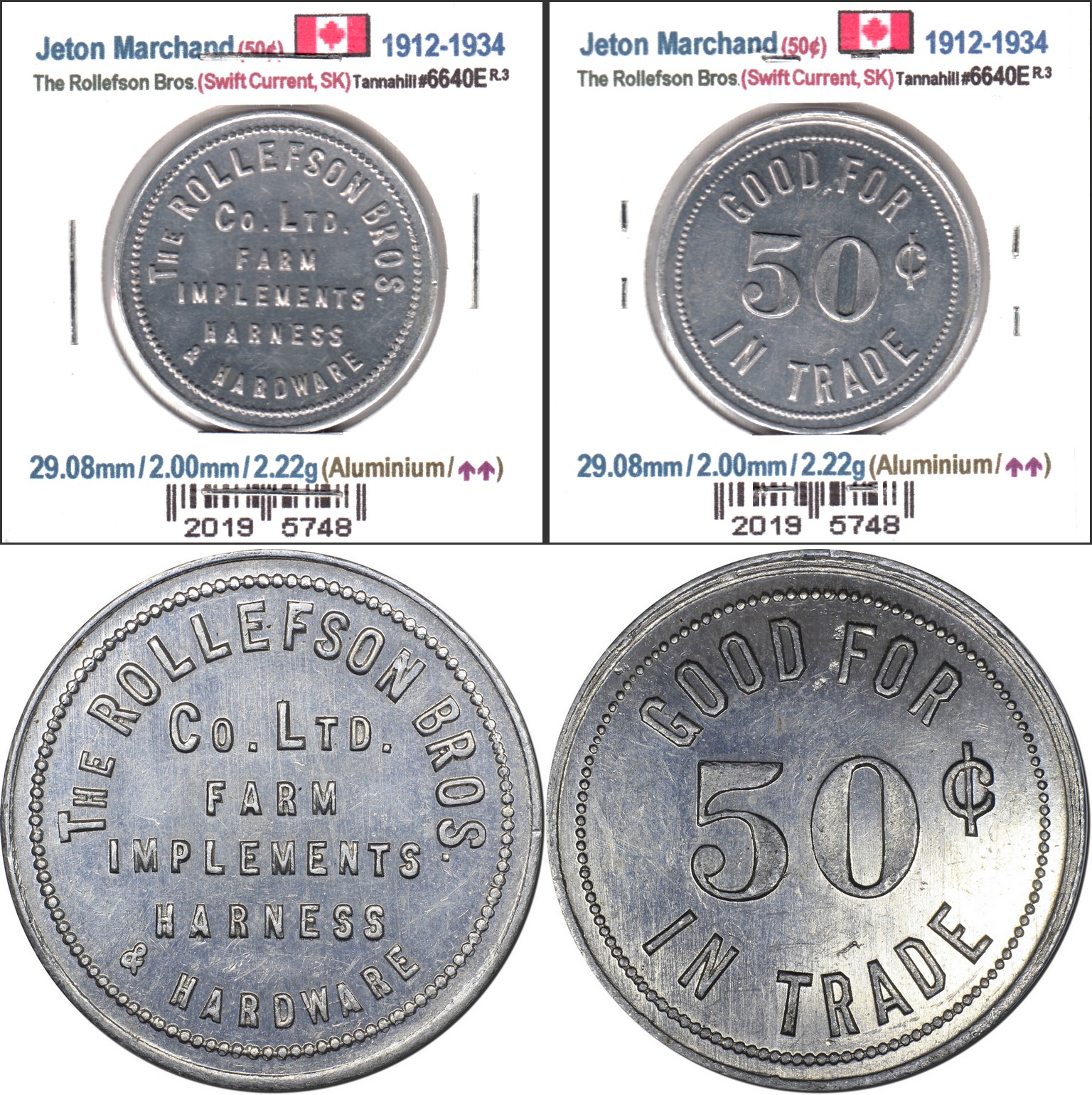 À Vendre - Jeton The Rollefson Bros. Co. 50c (Tannahill #6640E).jpg