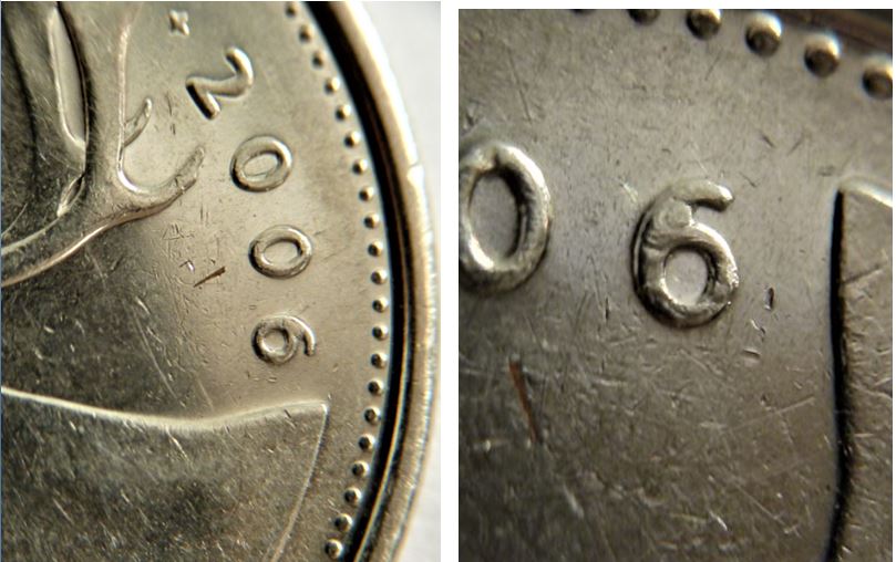 25 Cents 2006-Éclat du coin dans le 6-1.JPG
