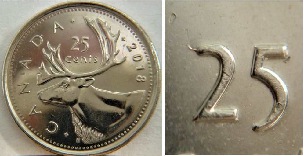 25 Cents 2018-Coin fendillé  sur  et au bout du 2 de 25-1.JPG