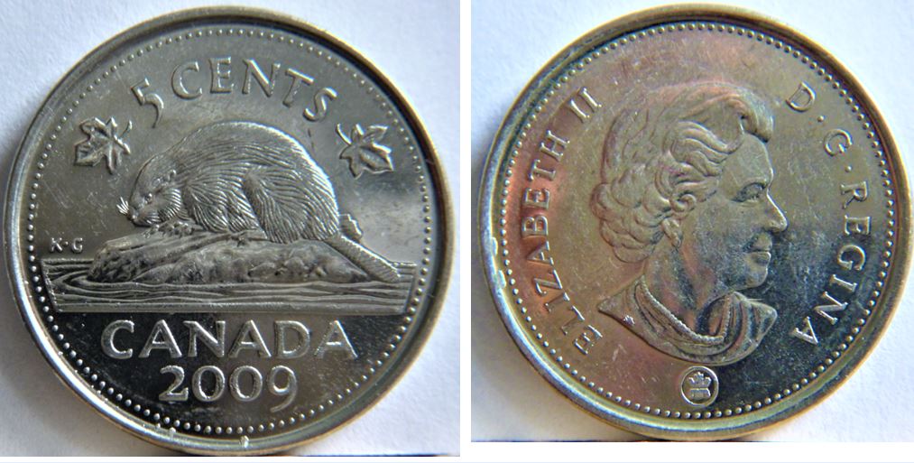 5 Cents 2009-Coin entrechoqué Avers et Revers+Accumulation-1.JPG