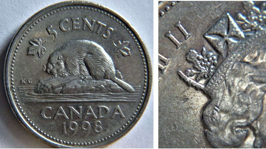 5 Cents 1998-Dommage du coin a travers la couronne-1.JPG