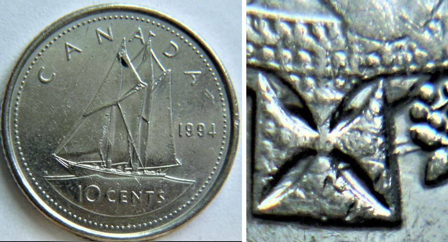 10 Cents 1994-Dommage du coin a traves la couronne-1.JPG