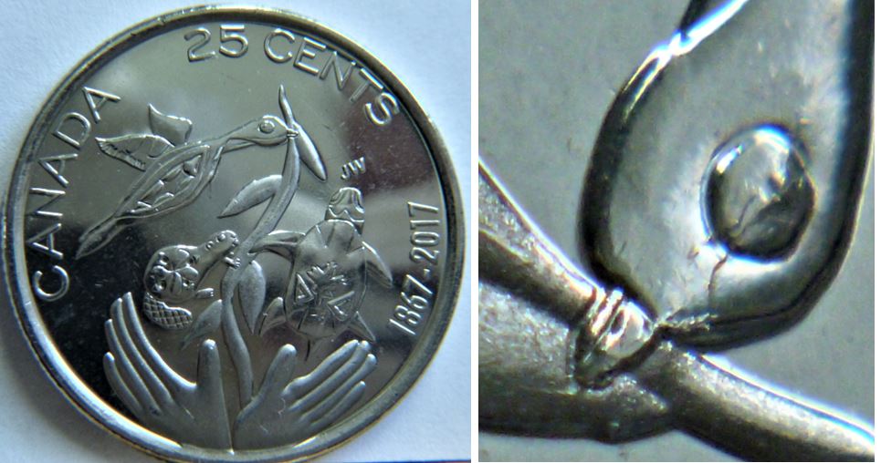 25 Cents 2017-150-Coin fendillé sur la tête de l'oiseau-1.JPG