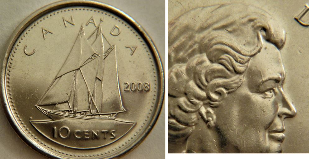 10 Cents 2008-Entrechoqué ou Éclat du coin sur sourcil-1.JPG