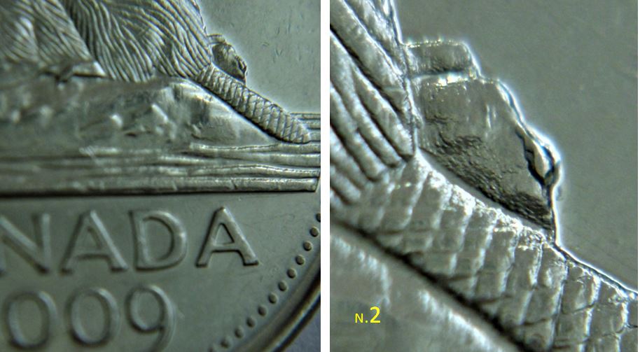 5 Cents 2009-Éclat du coin sur dernière la buche-2.JPG