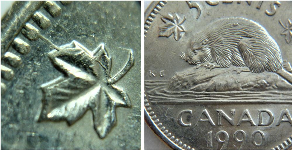 5 Cents 1990-Coin fendillé gauche au listel+Éclat coin sur le dos-1.JPG