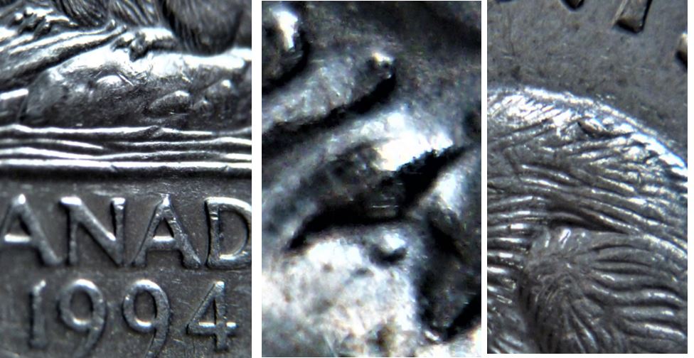 5 Cents 1994-Griffe additionnel-Éclat coin-sur le dos du castor aussi.JPG