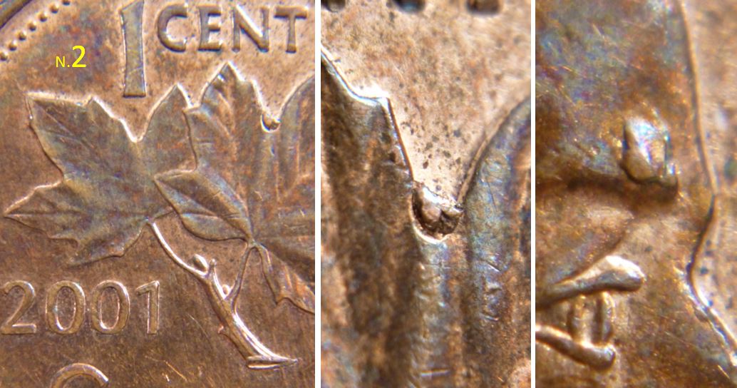 1 Cent 2001-Éclat coin-Une du coté avers et une du coté revers-2.JPG