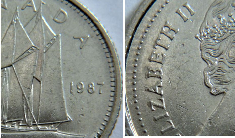 10 Cents 1987-Dépôt sur le lettrage coté avers -1.JPG