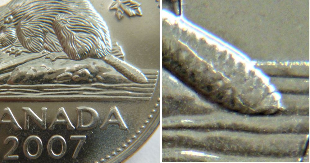 5 Cents 2007-Coin fendillé sur la queue du castor.1.JPG